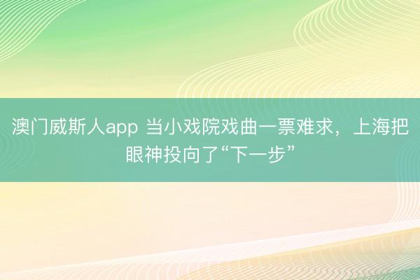 澳门威斯人app 当小戏院戏曲一票难求，上海把眼神投向了“下一步”