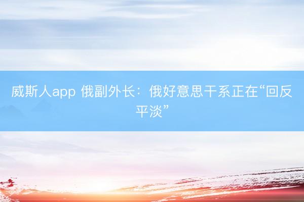 威斯人app 俄副外长：俄好意思干系正在“回反平淡”