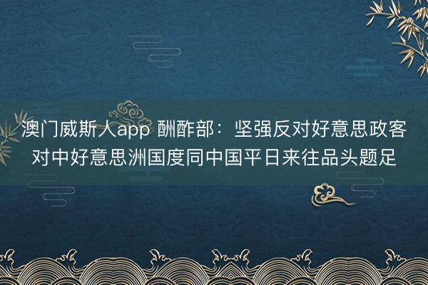 澳门威斯人app 酬酢部:坚强反对好意思政客对中好意思洲国度同中国平日来往品头题足