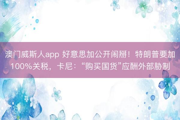 澳门威斯人app 好意思加公开闹掰！特朗普要加100%关税，卡尼：“购买国货”应酬外部胁制