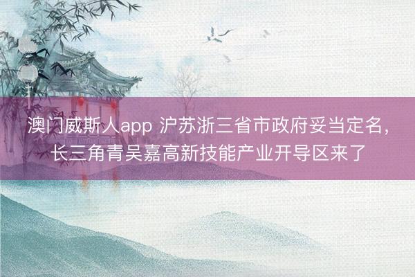 澳门威斯人app 沪苏浙三省市政府妥当定名，长三角青吴嘉高新技能产业开导区来了