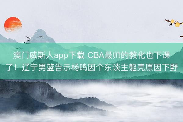 澳门威斯人app下载 CBA最帅的教化也下课了！辽宁男篮告示杨鸣因个东谈主躯壳原因下野