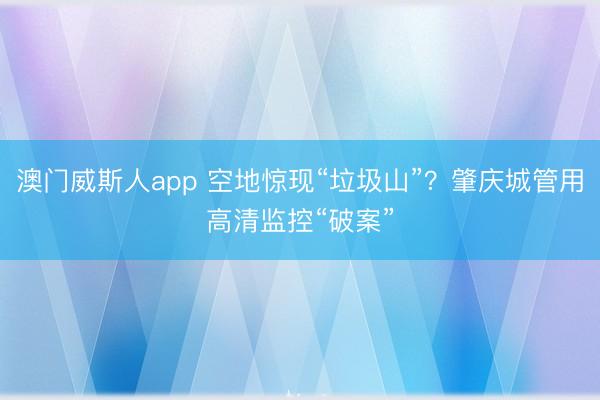 澳门威斯人app 空地惊现“垃圾山”？肇庆城管用高清监控“破案”