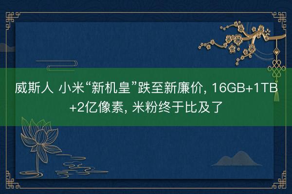 威斯人 小米“新机皇”跌至新廉价, 16GB+1TB+2亿像素, 米粉终于比及了