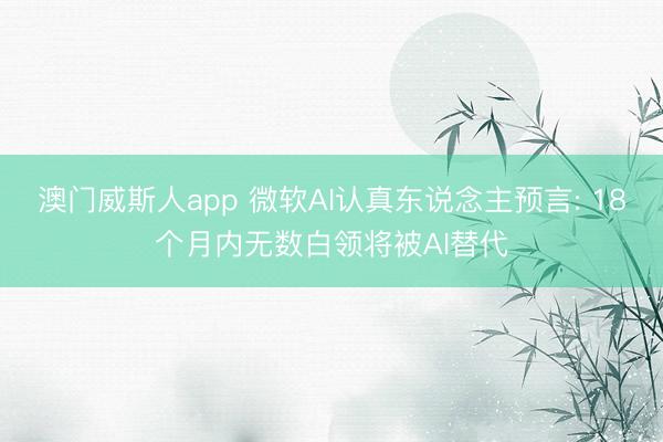 澳门威斯人app 微软AI认真东说念主预言: 18个月内无数白领将被AI替代