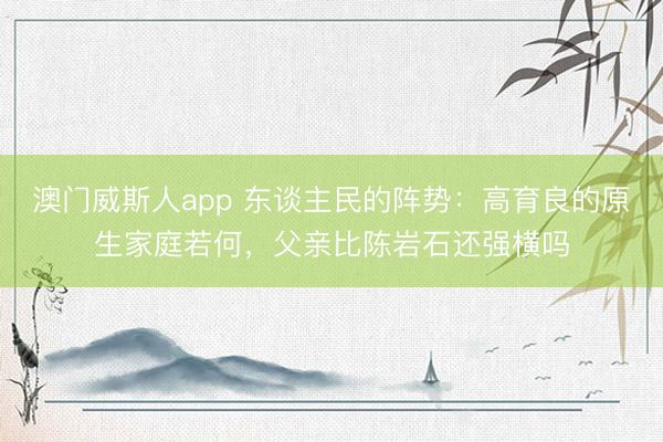 澳门威斯人app 东谈主民的阵势：高育良的原生家庭若何，父亲比陈岩石还强横吗