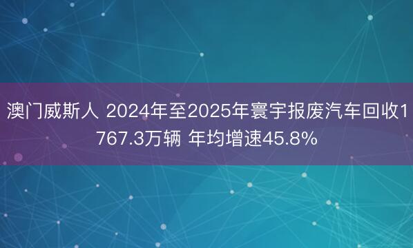 澳门威斯人 2024年至2025年寰宇报废汽车回收1767.3万辆 年均增速45.8%
