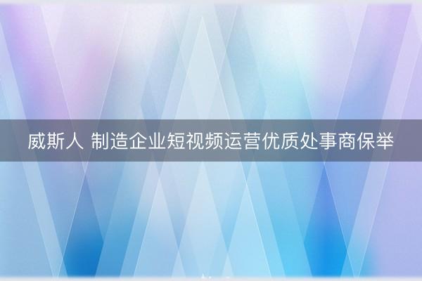 威斯人 制造企业短视频运营优质处事商保举