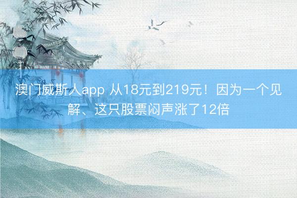 澳门威斯人app 从18元到219元!因为一个见解、这只股票闷声涨了12倍