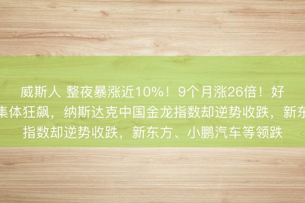 威斯人 整夜暴涨近10%！9个月涨26倍！好意思股固态硬盘板块集体狂飙，纳斯达克中国金龙指数却逆势收跌，新东方、小鹏汽车等领跌