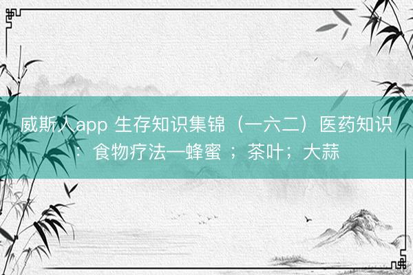 威斯人app 生存知识集锦(一六二)医药知识:食物疗法—蜂蜜 ;茶叶;大蒜