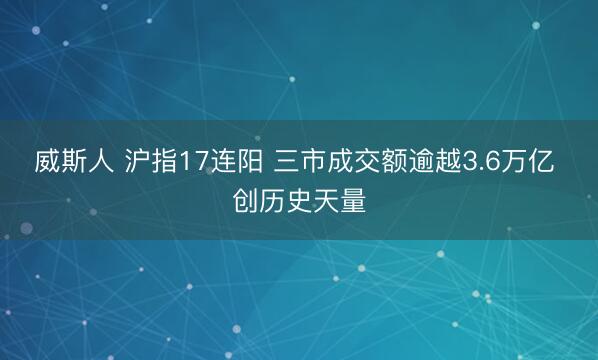 威斯人 沪指17连阳 三市成交额逾越3.6万亿 创历史天量
