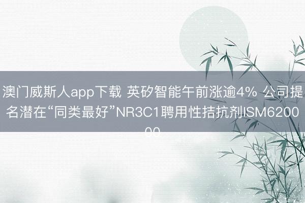 澳门威斯人app下载 英矽智能午前涨逾4% 公司提名潜在“同类最好”NR3C1聘用性拮抗剂ISM6200
