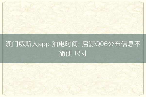 澳门威斯人app 油电时间: 启源Q06公布信息不简便 尺寸