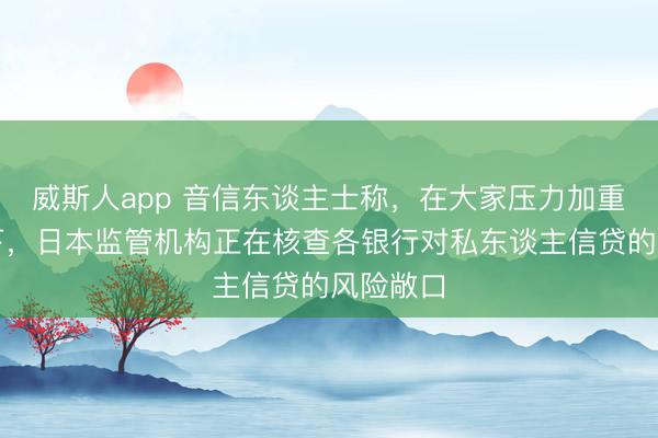 威斯人app 音信东谈主士称，在大家压力加重的配景下，日本监管机构正在核查各银行对私东谈主信贷的风险敞口