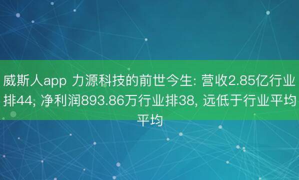 威斯人app 力源科技的前世今生: 营收2.85亿行业排44， 净利润893.86万行业排38， 远低于行业平均