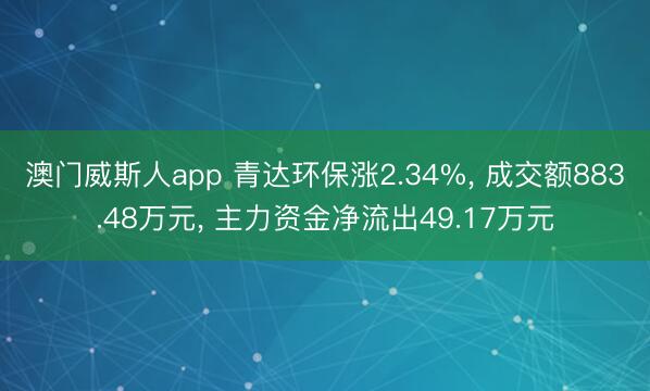 澳门威斯人app 青达环保涨2.34%， 成交额883.48万元， 主力资金净流出49.17万元