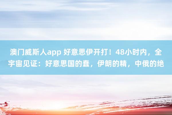 澳门威斯人app 好意思伊开打!48小时内,全宇宙见证:好意思国的蠢,伊朗的精,中俄的绝