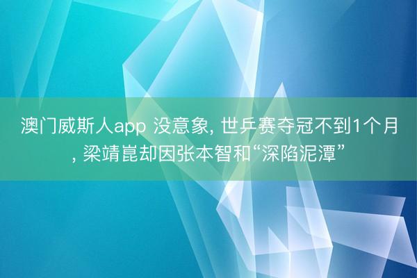 澳门威斯人app 没意象， 世乒赛夺冠不到1个月， 梁靖崑却因张本智和“深陷泥潭”