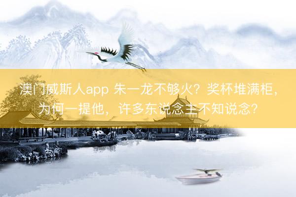 澳门威斯人app 朱一龙不够火？奖杯堆满柜，为何一提他，许多东说念主不知说念？
